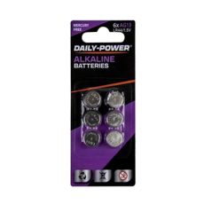 Daily Power Alkaline Button Batteries AG13 / LR44, 1.5V - Pack of 6
